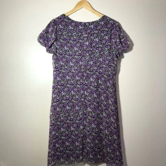 CHRIS MCLAUGHLIN WOMEN'S PLUS PURPLE FLORAL PRINT LINED DRESS SIZE 14-EUC - Picture 4 of 5